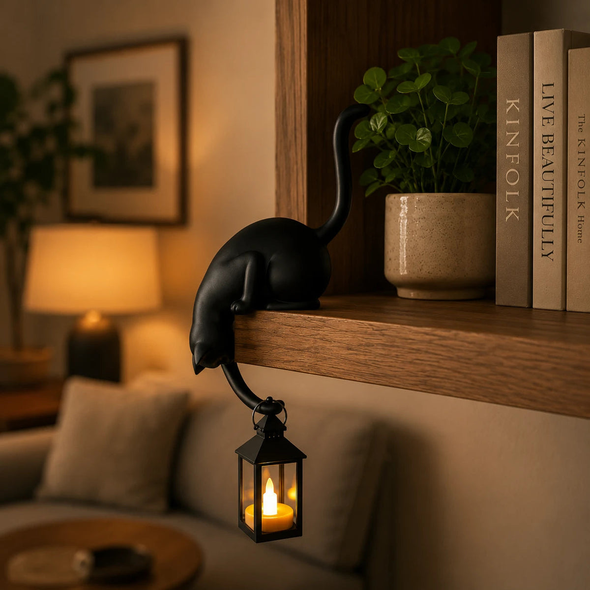Kylora™ Purrch Cat Shelf Lantern Decor