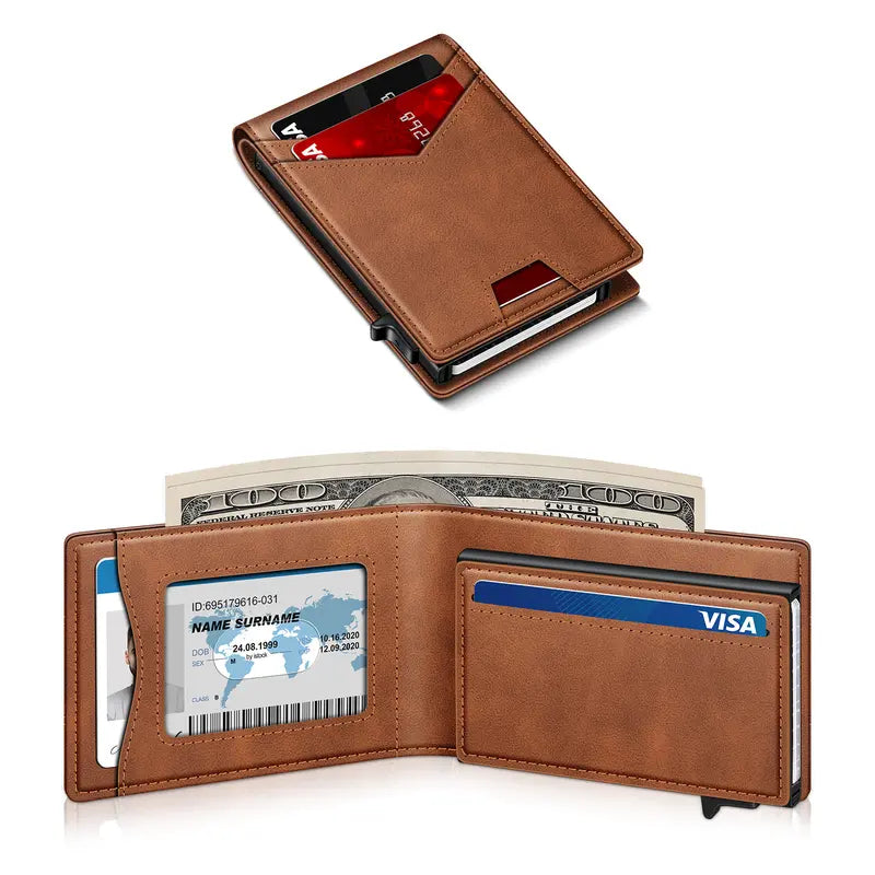 Kylora™ Men's Minimalist Bifold Wallet with Pop-Up Card Holder