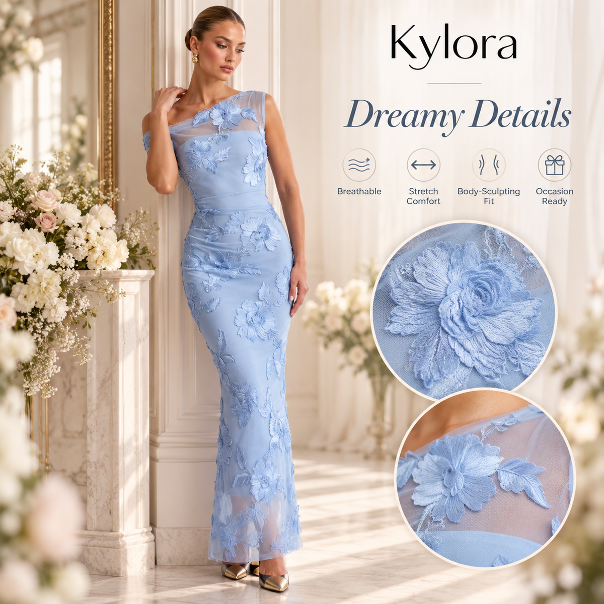 Kylora™ Fleuréa 3D Floral Mesh Dress