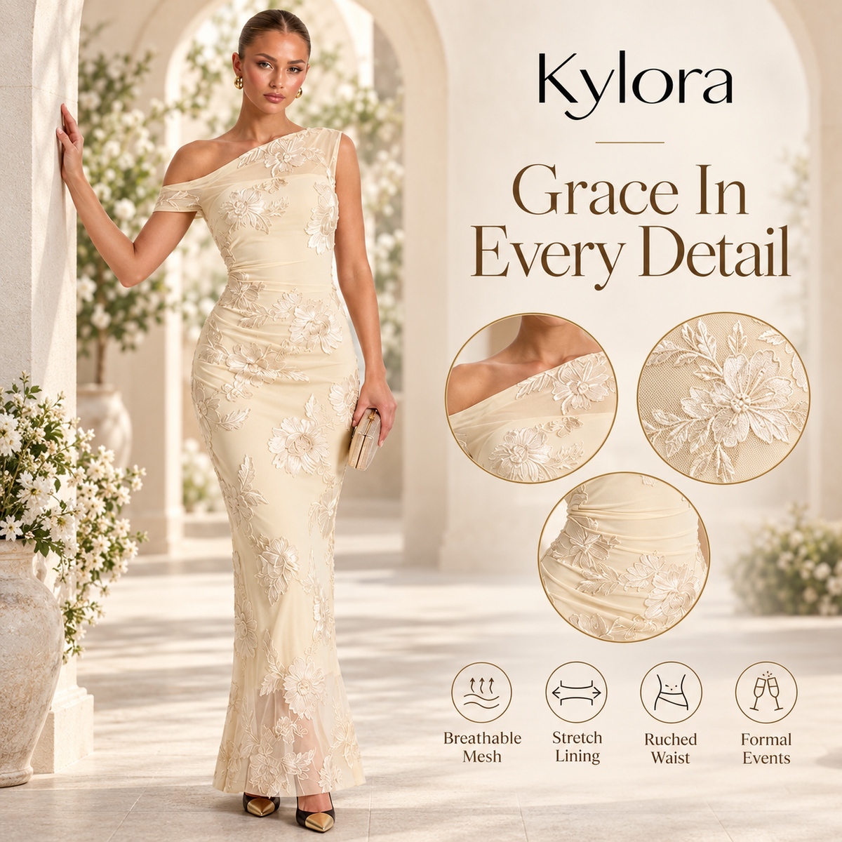 Kylora™ Fleuréa 3D Floral Mesh Dress