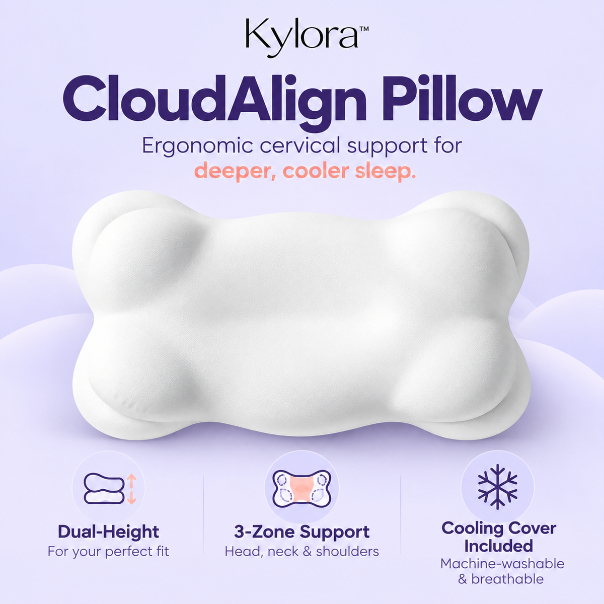 Kylora™ CloudAlign Ergonomic Cervical Memory Foam Pillow