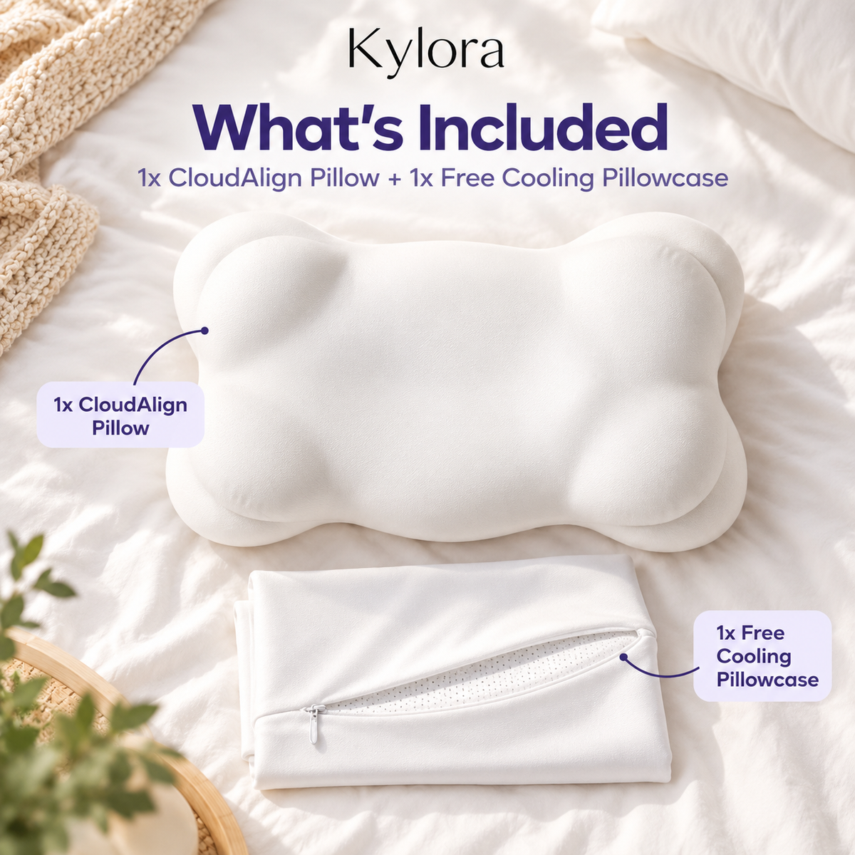 Kylora™ CloudAlign Ergonomic Cervical Memory Foam Pillow