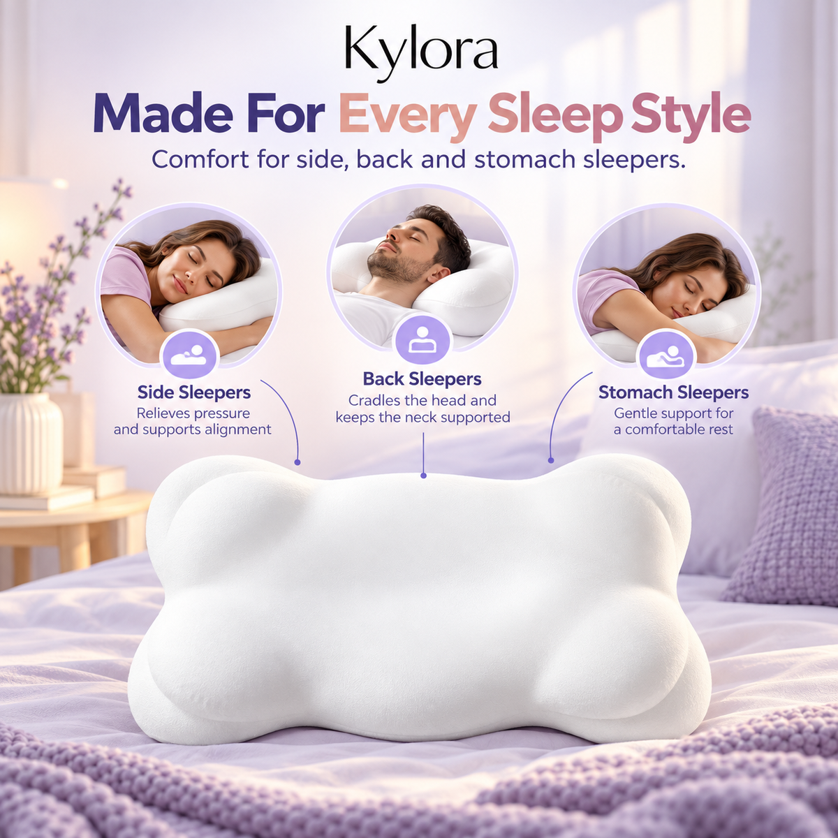 Kylora™ CloudAlign Ergonomic Cervical Memory Foam Pillow