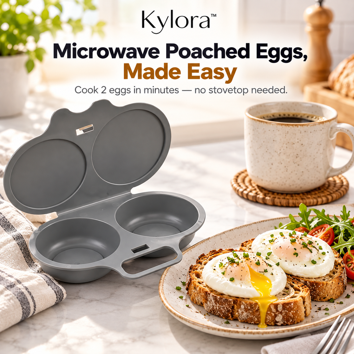 Kylora™ Grey Microwave Egg Poacher with Lid