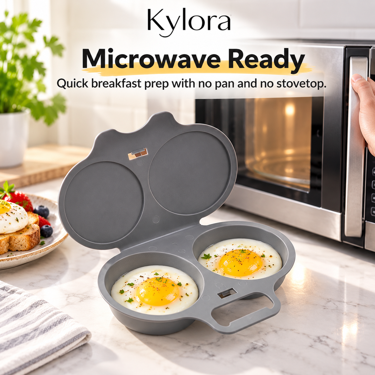 Kylora™ Grey Microwave Egg Poacher with Lid