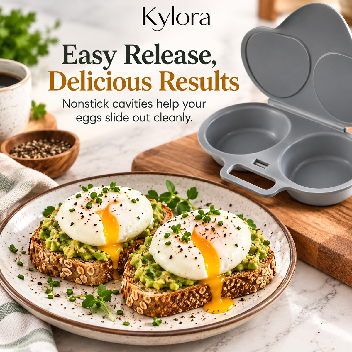 Kylora™ Grey Microwave Egg Poacher with Lid