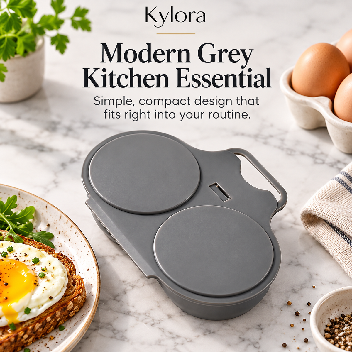 Kylora™ Grey Microwave Egg Poacher with Lid