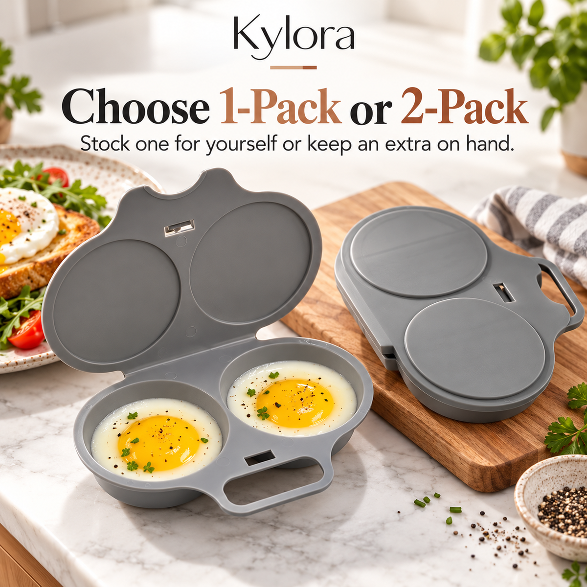 Kylora™ Grey Microwave Egg Poacher with Lid