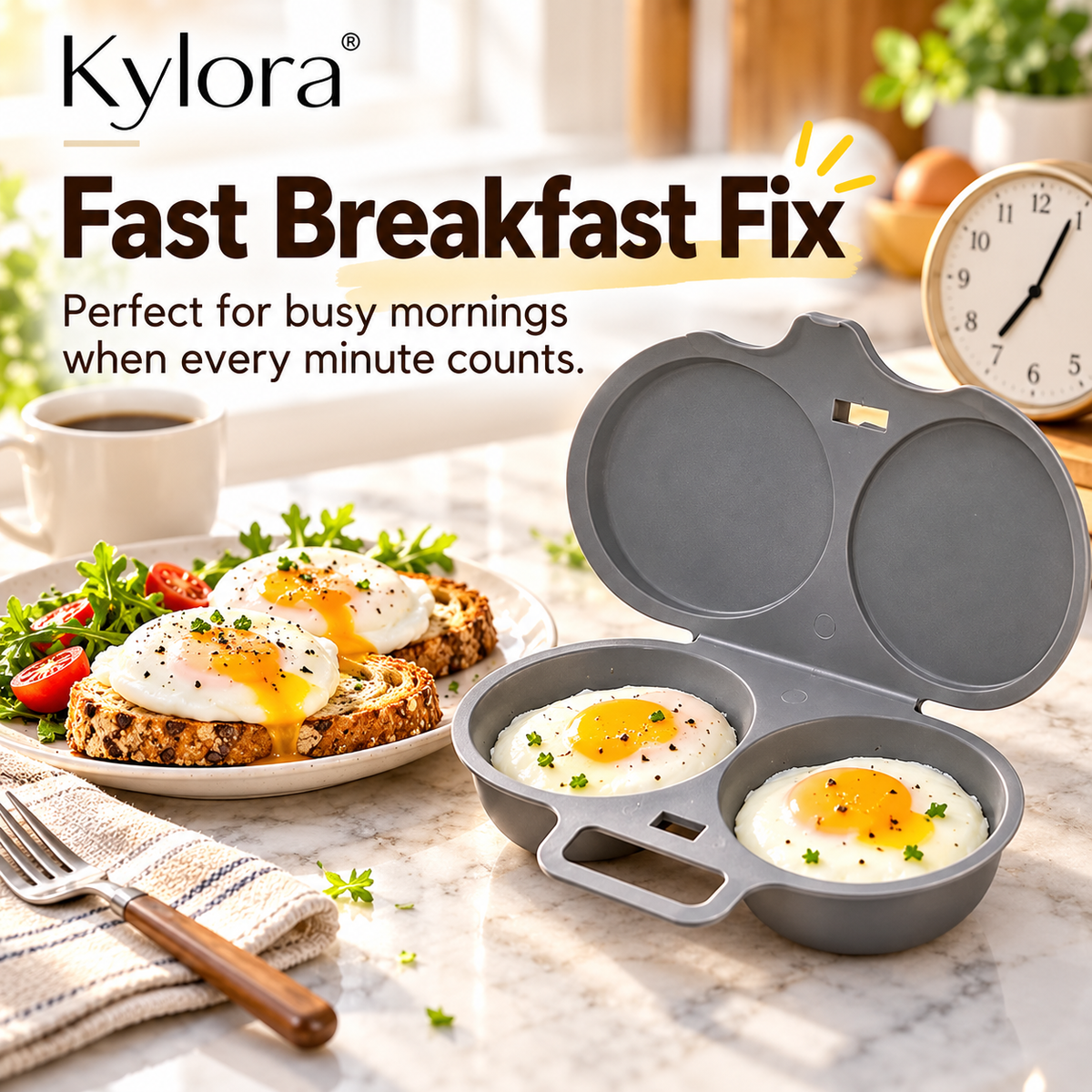 Kylora™ Grey Microwave Egg Poacher with Lid