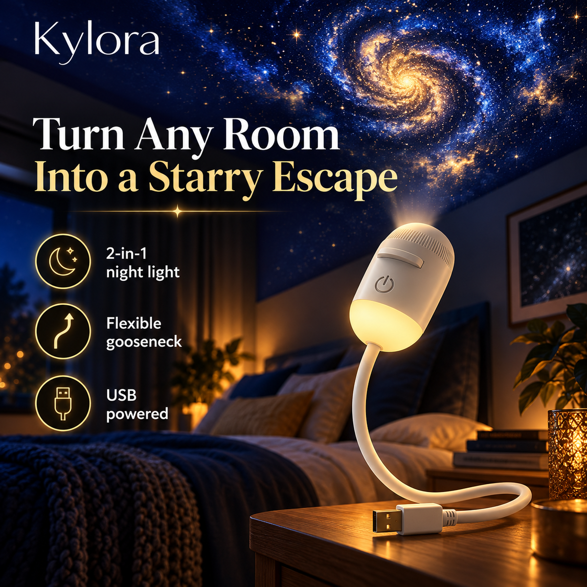 Kylora™ GalaxyGlow 2-in-1 Night Light Projector
