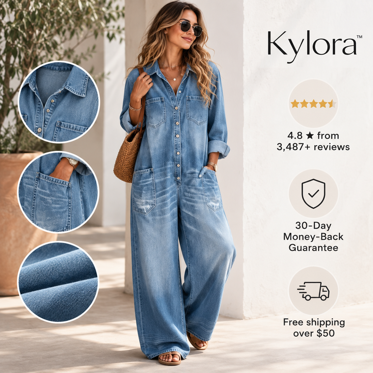 Kylora™ Women’s Oversized Denim Jumpsuit