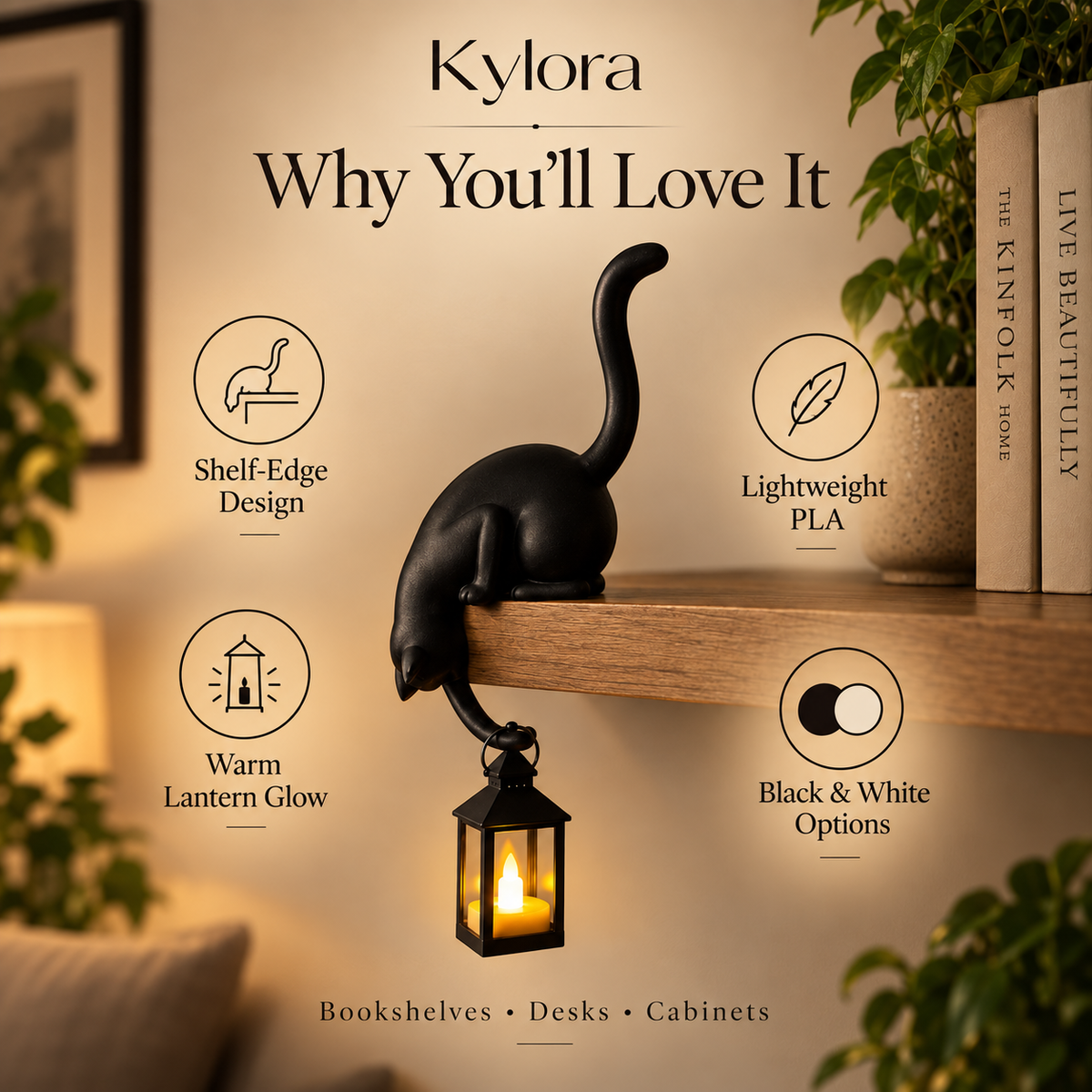 Kylora™ Purrch Cat Shelf Lantern Decor