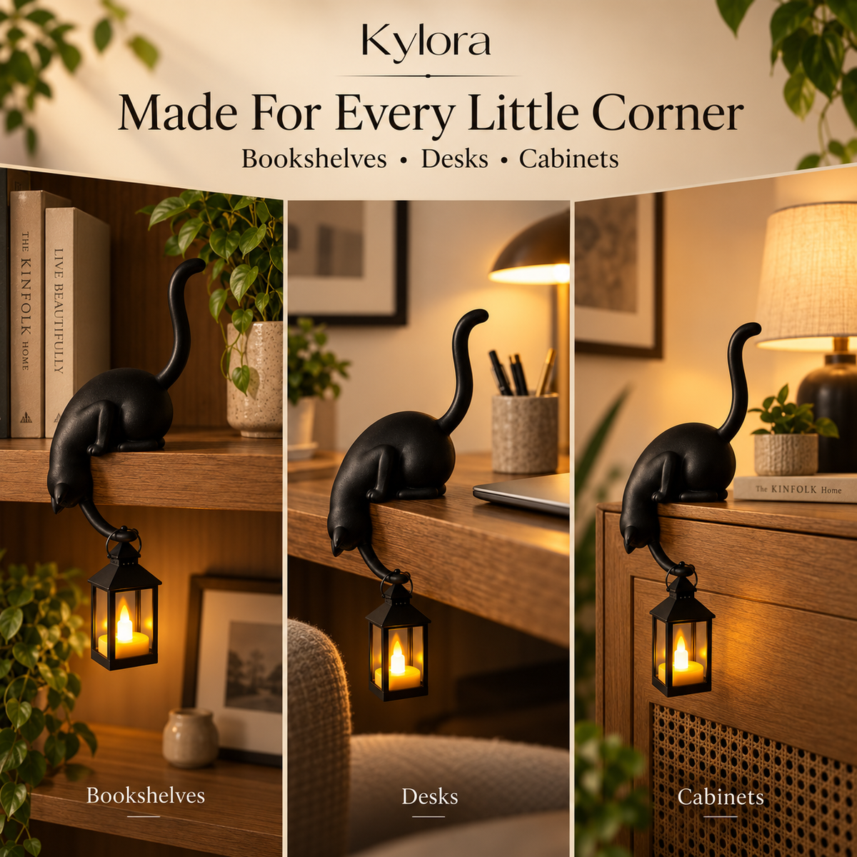 Kylora™ Purrch Cat Shelf Lantern Decor