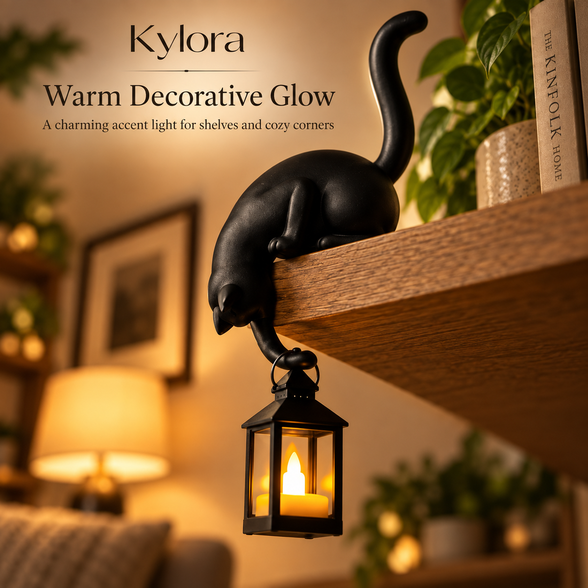 Kylora™ Purrch Cat Shelf Lantern Decor