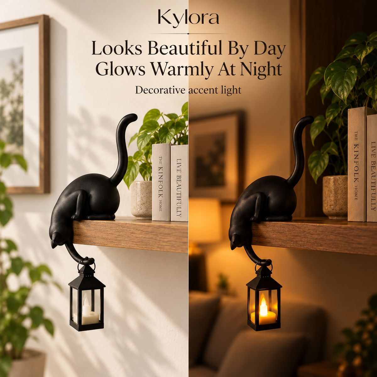 Kylora™ Purrch Cat Shelf Lantern Decor