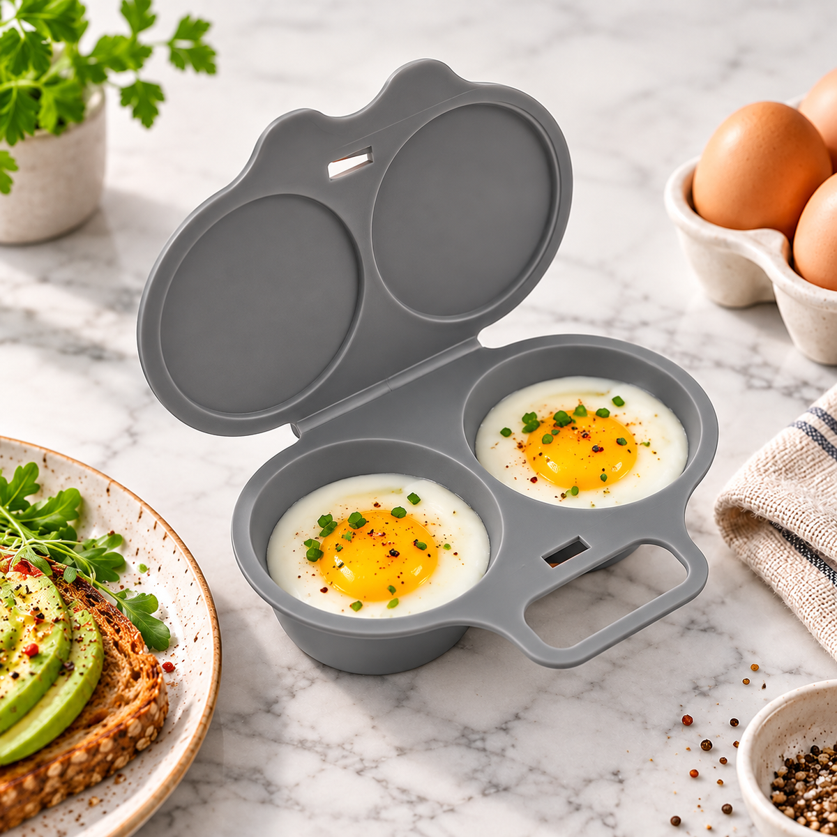 Kylora™ Grey Microwave Egg Poacher with Lid