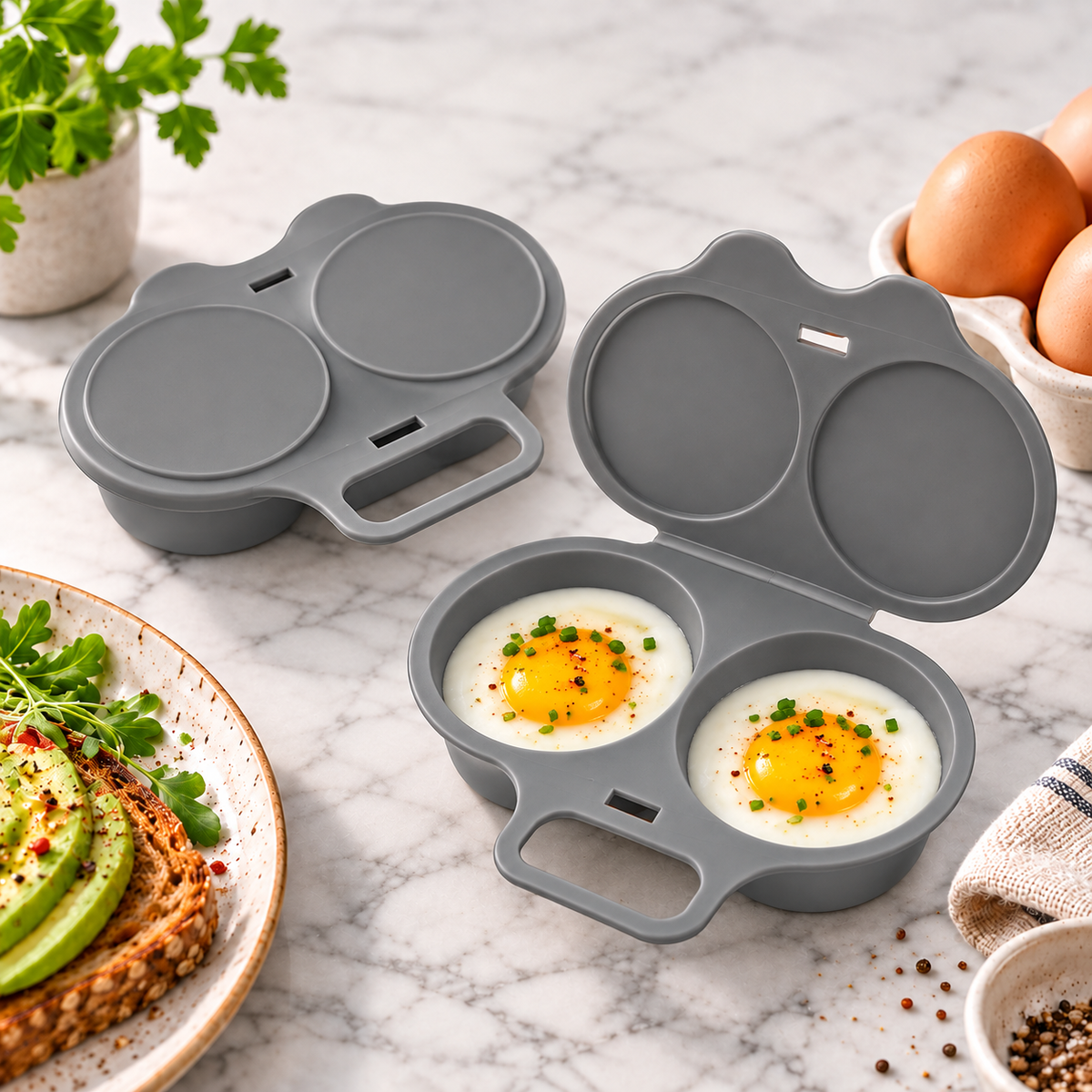 Kylora™ Grey Microwave Egg Poacher with Lid