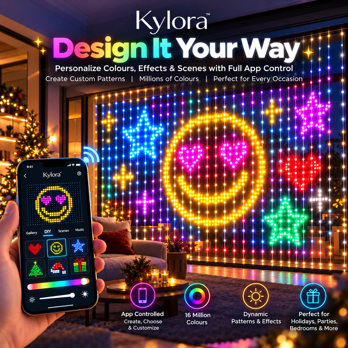 Kylora™ Smart LED Curtain Lights
