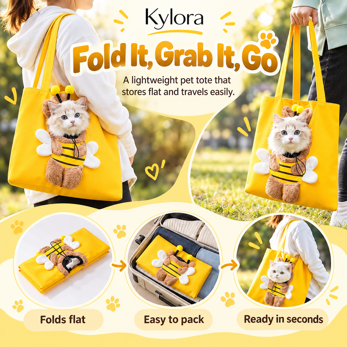 Kylora™ BeeCarry Canvas Pet Carrier Tote