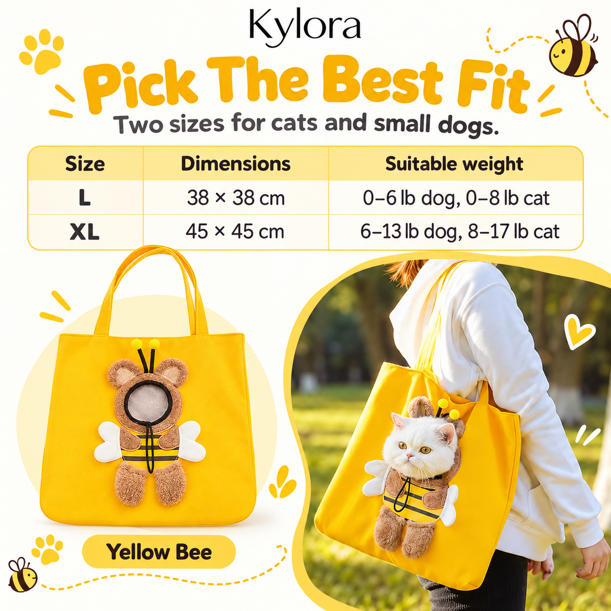 Kylora™ BeeCarry Canvas Pet Carrier Tote