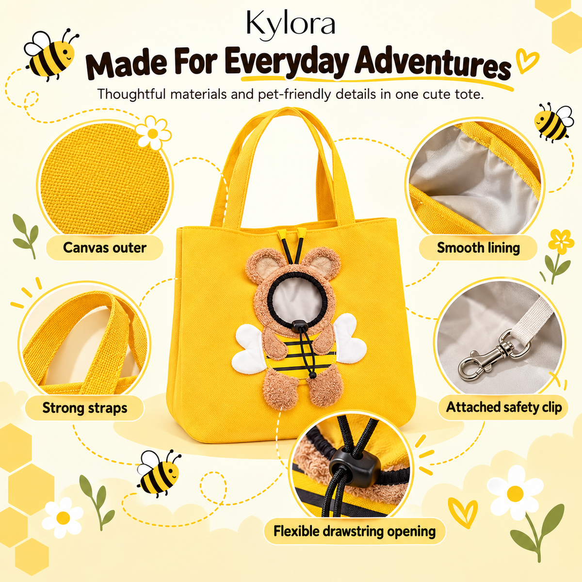 Kylora™ BeeCarry Canvas Pet Carrier Tote