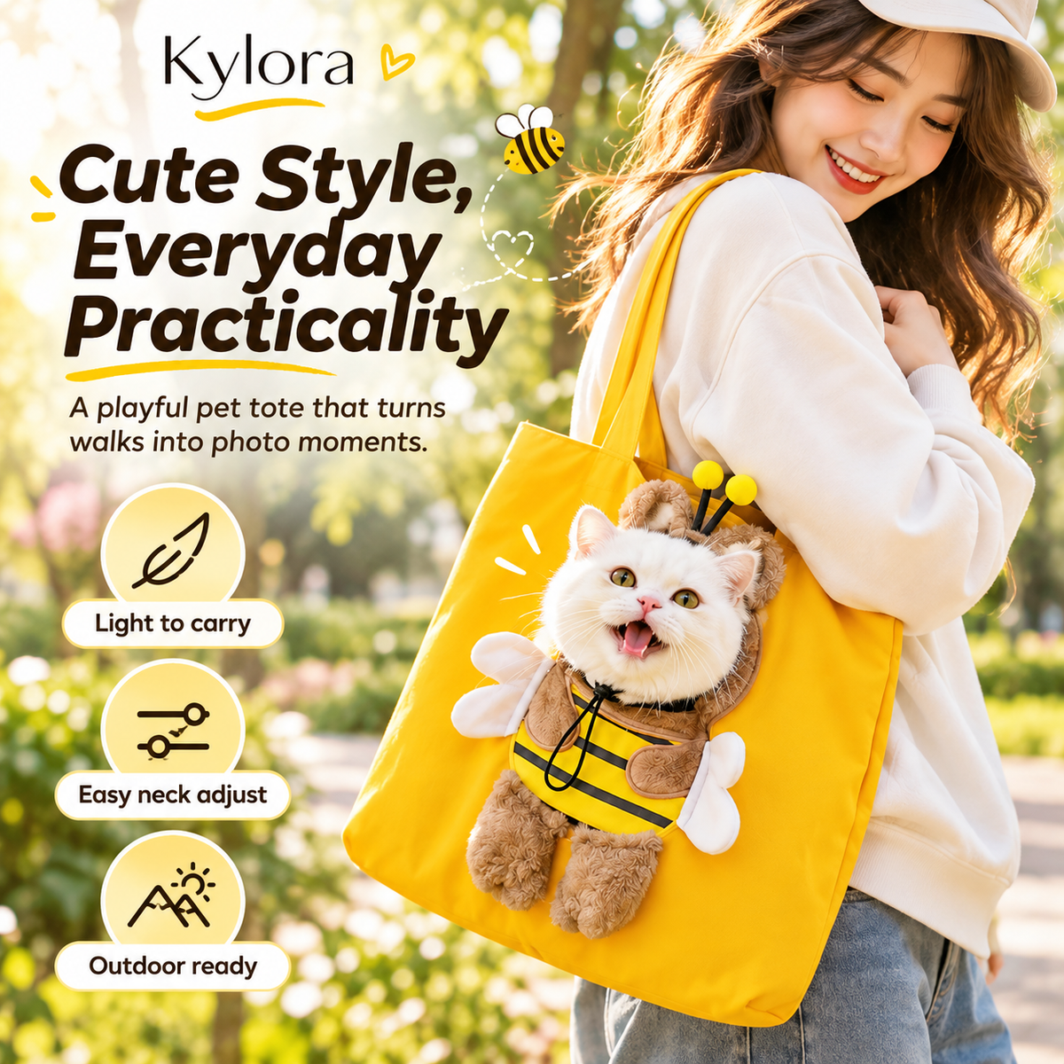 Kylora™ BeeCarry Canvas Pet Carrier Tote