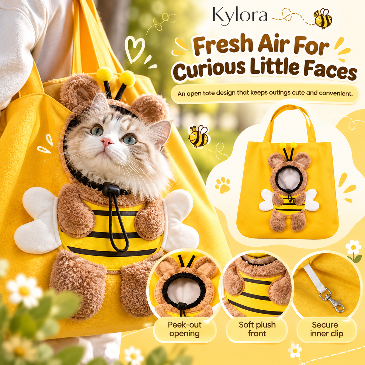 Kylora™ BeeCarry Canvas Pet Carrier Tote
