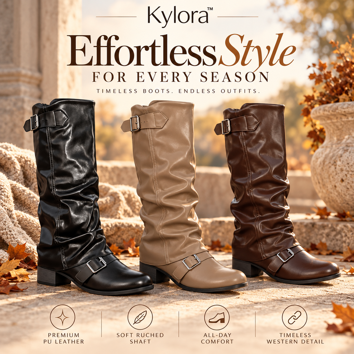 Kylora™ Ruched Western Mid-Calf Boots