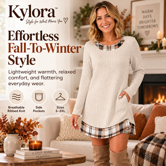 Kylora™ CozyKnit Plaid Sweater Dress